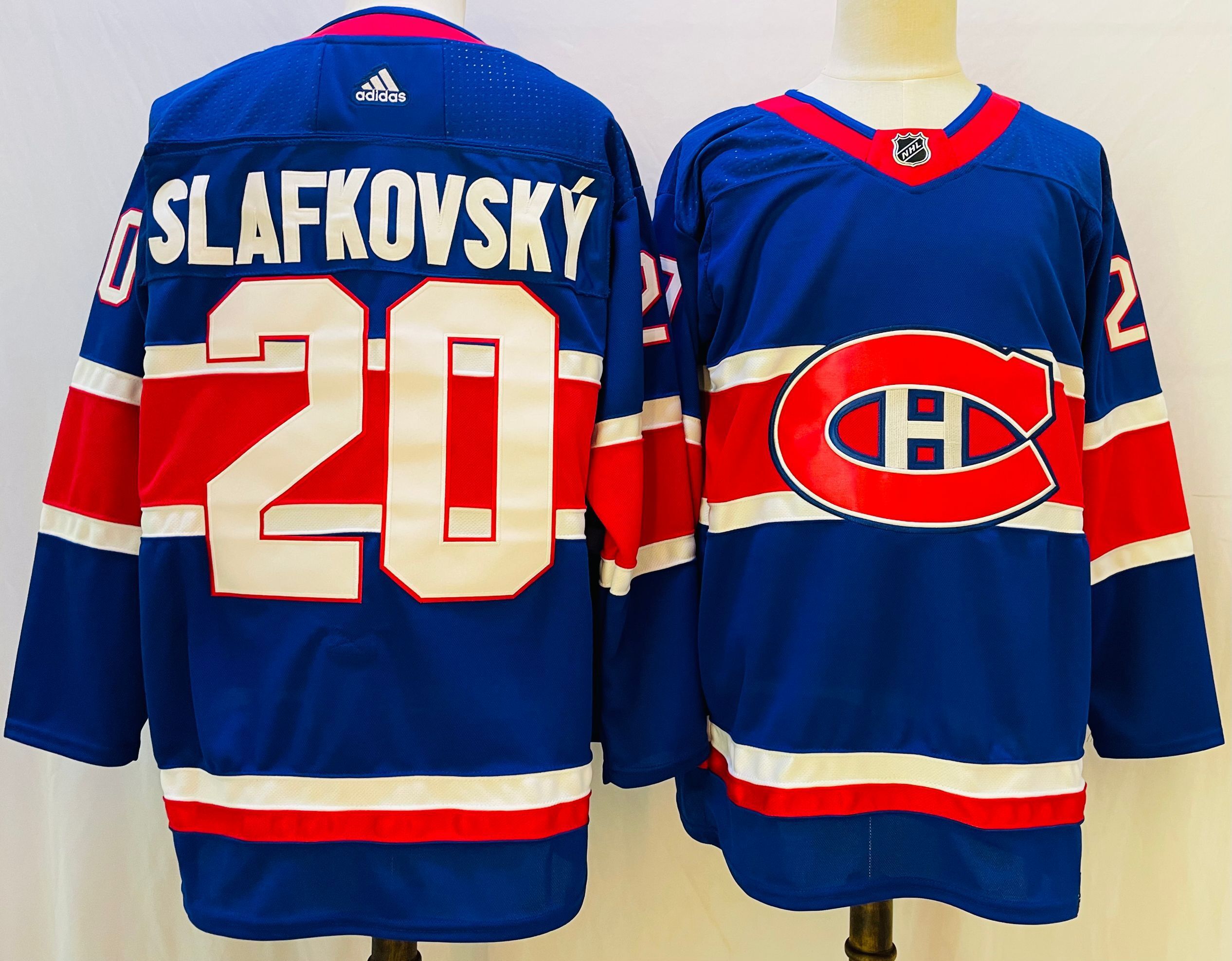 Men Montreal Canadiens #20 Slafkovsky Blue Throwback 2022 Adidas NHL Jersey->montreal canadiens->NHL Jersey